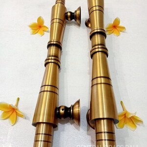 Vintage Bamboo Style Brass Door Handle Pair 17 Inch | Solid Brass Gold Entry Door Pull | Luxury Front Door Handles | Antique Bamboo Pull