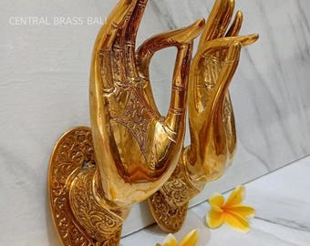 Buddha Hand Brass Door Handles Set of 2, Gyan Mudra Lotus Pull Handles, Solid Brass Spiritual Door Hardware (TARRIF PAID)
