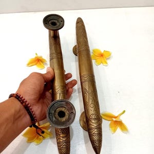 3x Solid Brass Art Deco Door Pull Handles | 14.6" Tapered Horns(TARRIF PAID)