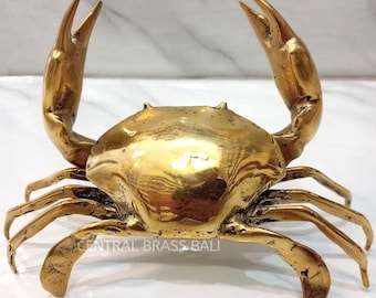 1x Solid Brass Crab Sculpture, Nautical Home Decor, Coastal Brass Figurine, Beach House Accent, Ocean Inspired Decorative Statue