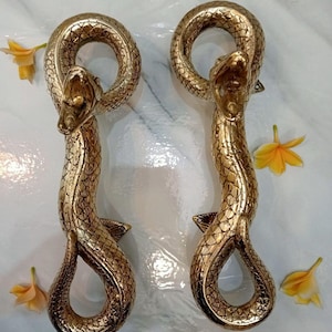 Vintage Solid Brass Snake Door Pull Handle Pair | Handcrafted Serpent Entrance Handle | Luxury Gothic Door Hardware