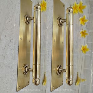 Vintage Style Brass Door Handle with Backplate, Gold Finish, Pair