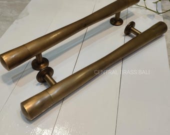 Antique Brass Long Plain Door Handle, Solid Brass Main Entry Door Pull, Large Front Entrance Handle, Minimalist Luxury Door Hardware