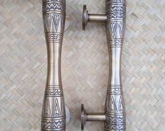 2x pcs 11.81" inches Vintage Egypt Carved Solid Brass Door Handle | Brass Door Pull | Door Handle | Classic Handle, main entry door handle