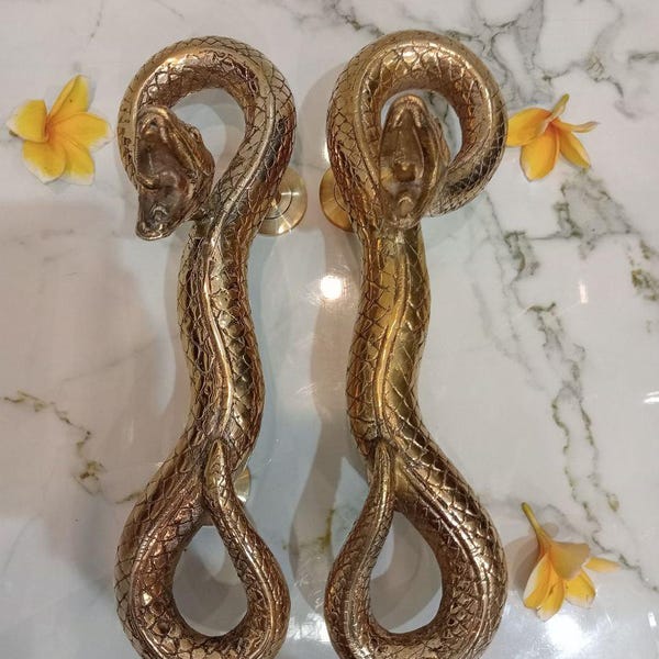 2x Messing-Klapperschlangen-Türgriffe, Skulptur-Türgriffe (TARRIF PAID)