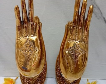 Polished Brass Buddha Hand Door Handle, Gyan Mudra, Spiritual Decor(TARRIF PAID)
