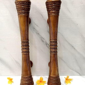 Lot de 2 poignées de porte vintage en laiton massif orné | Poignée de porte d'entrée sculptée antique | Quincaillerie de luxe pour entrée principale (50 cm)