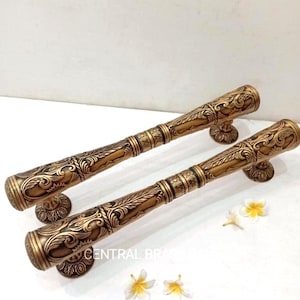 Victorian Brass Door Handle Set, French Door Pulls, Entry Decor (2x pcs)(TARRIF PAID)