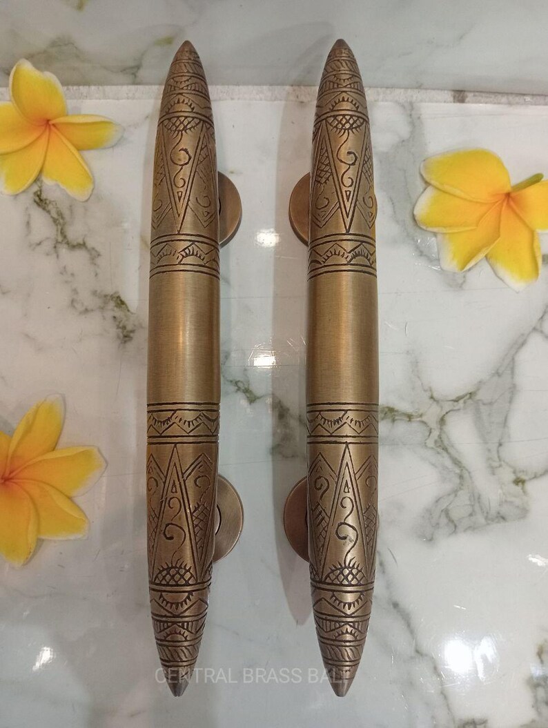 Vintage Bronze Brass Door Handle Pull – Antique Engraved Main Entry ...