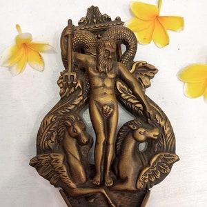 Vintage POSEIDON Door Knocker Detailed ANTIQUE Solid Brass , Zeus God Brass Door Knocker, Mythical God Brass door knocker, door knocker zeus