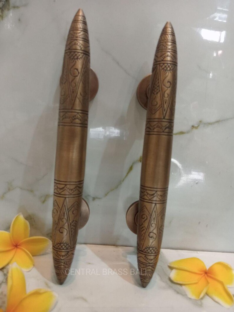 Vintage Bronze Brass Door Handle Pull – Antique Engraved Main Entry ...