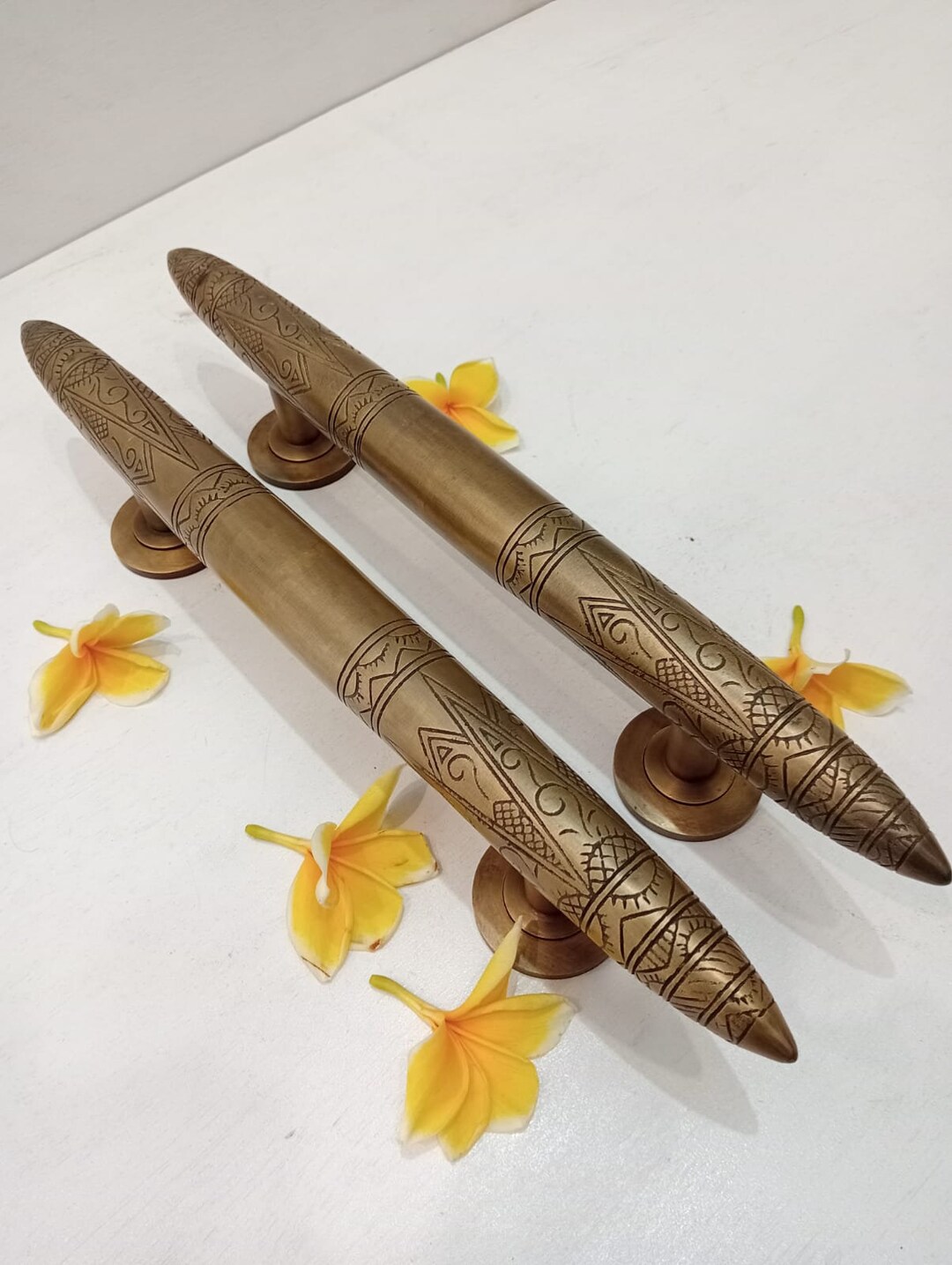 Pair Solid Brass Art Deco Door Pull Handles, Tapered Horn Design, 14.6 ...