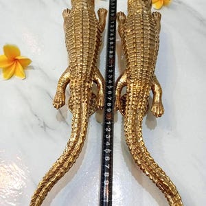 Large Brass Crocodile Door Handles Set of 2, Gold Alligator Door Pulls, Exotic Animal Hardware, Statement Entry Door Handles, 17.71"