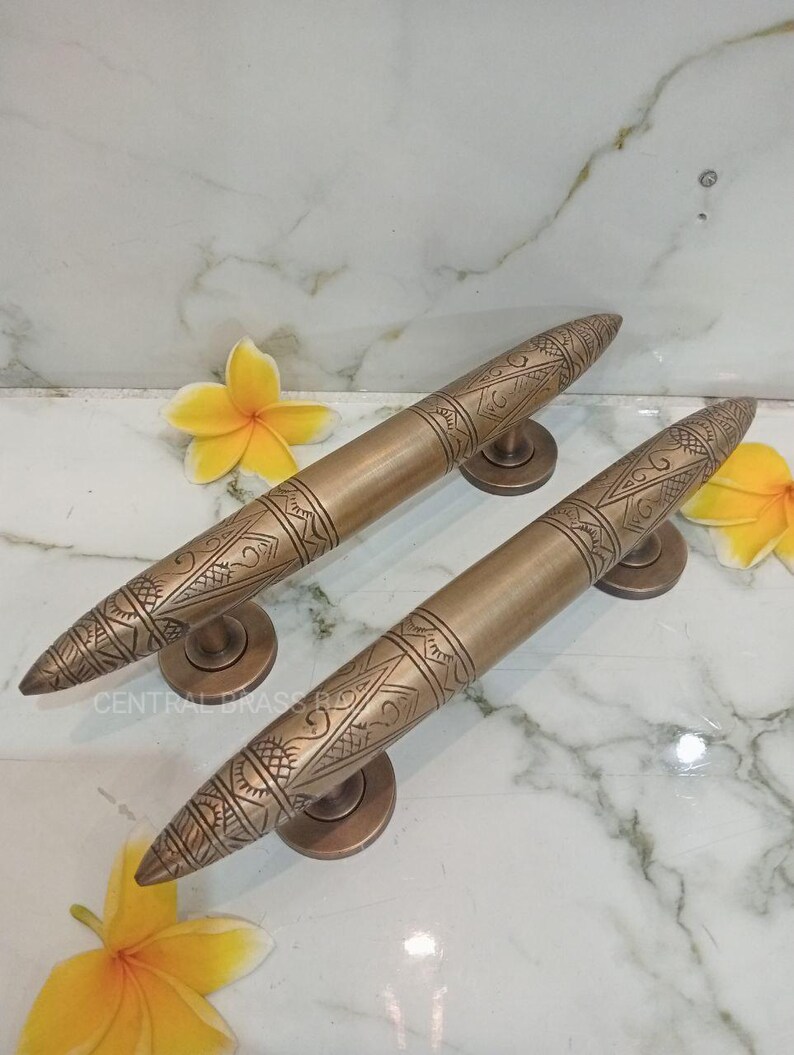 Vintage Bronze Brass Door Handle Pull – Antique Engraved Main Entry ...