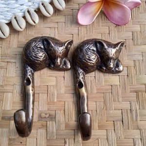 2X ANTIQUE SLEEP FOX| Mouse Head hook Hanger Solid Brass Vintage Hook Hat Coat Strong Wall Mount| Animal Hook Brass| Vintage Hook