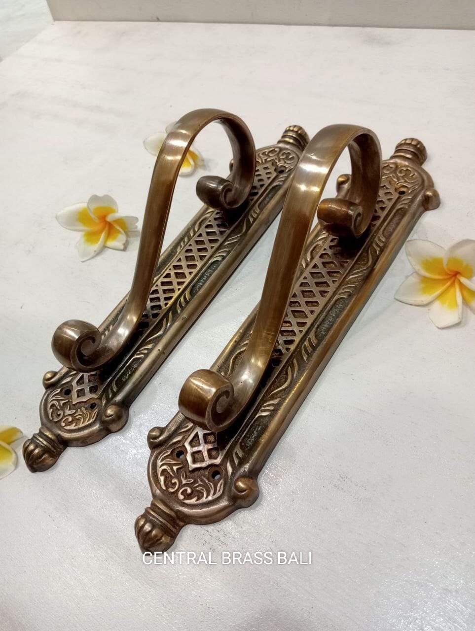 Pair Antique Brass French Door Handle Pulls, Solid Brass (TARRIF PAID ...