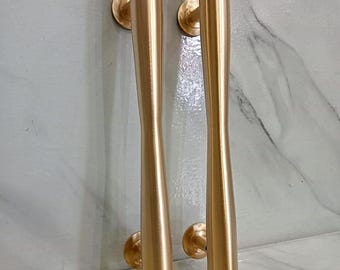 Pair Solid Brass Door Handles, 40cm Gold Entry Door Pulls, Large Brass Gate Handles, Modern Hardware