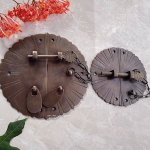 5.11&quot; Solid Brass Retro Round Latch With Ring Pull Carved Door Latch Lock