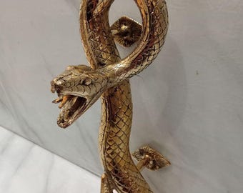 Set di 2 maniglie per porta in ottone a forma di serpente, con scultura rustica a forma di serpente a sonagli.