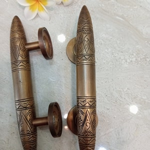 2X pcs 20 Cm Solid Brass Art Deco Tapered Horns Door Pull Handle | Cabinet Drawer Dresser Handle Pulls, vintage door handle, antique pull