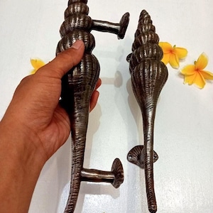 2pcs Vintage Shell Shape Brass Door Handles, Coastal Front Door Pull Handle Pair, Solid Brass Entry Door Hardware, Beach House Decor