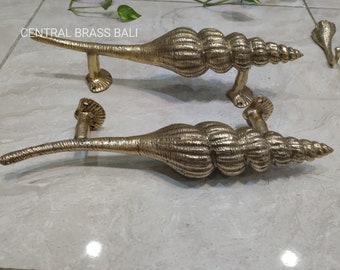 13.77" inch GOLD long Large SHELL Shape Curvy seaside Brass Polished, shell door handle, brass door handle, Handle Grab Old Style 35 cm