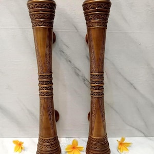 Carved Brass Victorian Door Handle Pair, 50cm Vintage Pulls
