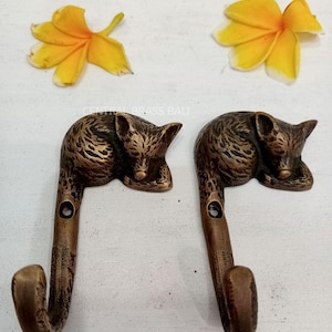 6xpcs  ANTIQUE SLEEP FOX| Mouse Head hook Hanger Solid Brass Vintage Hook Hat Coat Strong Wall Mount| Animal Hook Brass| Vintage Hook