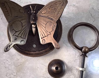 Vintage Brass Butterfly Door Knocker | Solid Brass Front Door Knocker | Decorative Entry Door Hardware | Cottage Home Decor