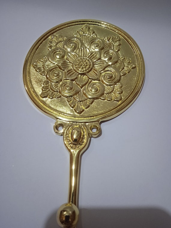 2x Big Golden Vintage Round Flower Shaped Coat Wall Hook Brass Old