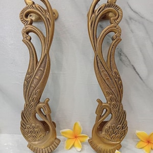 Tirador de puerta vintage de latón macizo con diseño de pavo real (par, 36 cm)