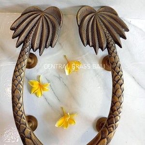 very solid Pair Palm Brass Door Handle, Bohemian Tropical Style, 40 cm (TARRIF PAID)