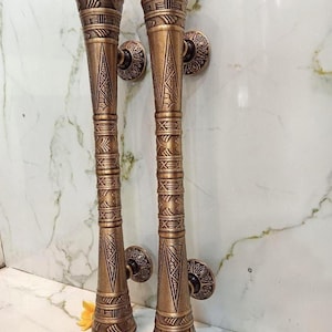 Set van 2 massief messing victoriaanse deurkrukken van 53 cm, antiek (TARRIF BETAALD)