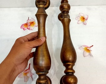2 st dörrhandtag i antik mässing, 43 cm klassiska dörrhandtag, vintage entrébeslag, stort mässingshandtag