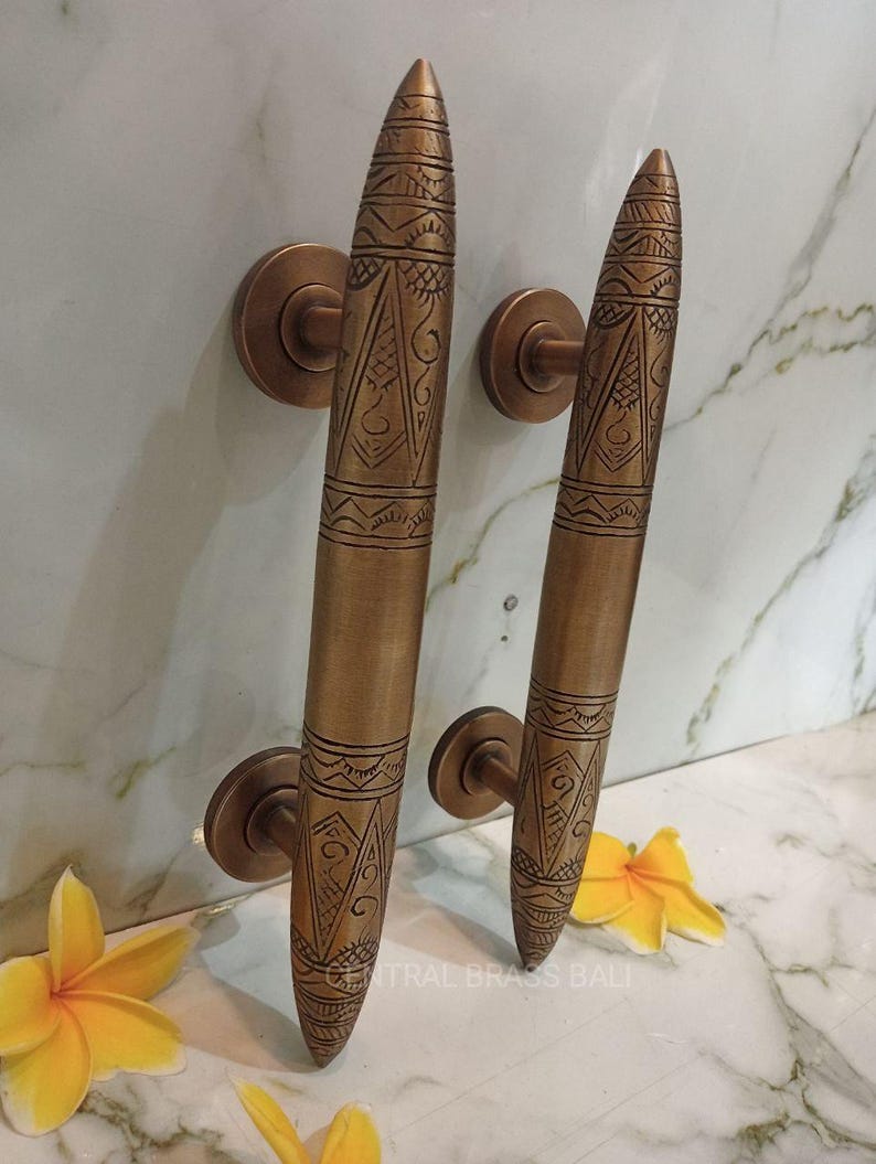 Vintage Bronze Brass Door Handle Pull – Antique Engraved Main Entry ...