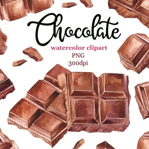 Watercolor chocolate clipart. Digital print in PNG