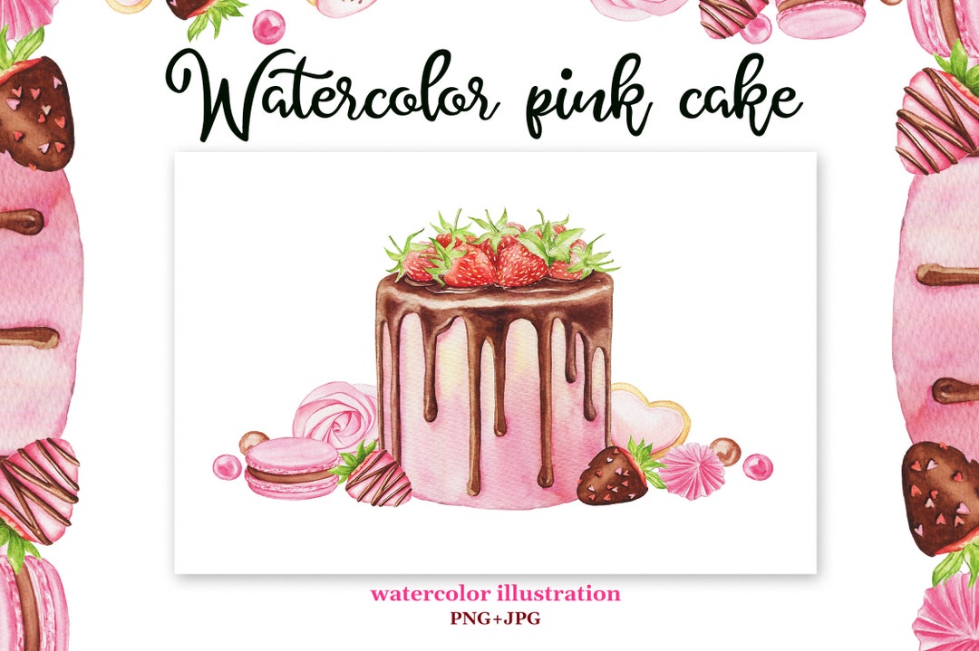 pink watercolour bakery logo | etsy | cake logo... Watercolor Bakery Logo. Pink Strawberry Cake and Sweets. Food Print - Etsy