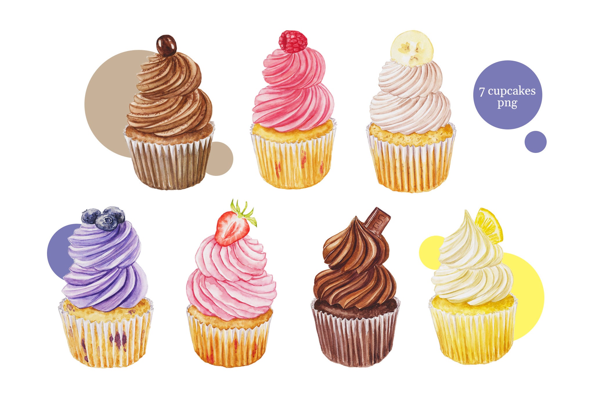 Watercolor Cupcakes Clipart, Digital Food Illustration, Bakery ...