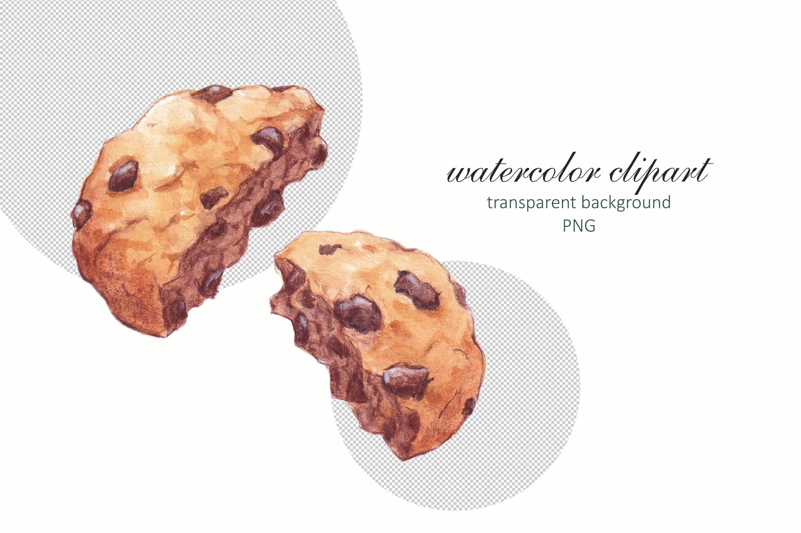 Watercolor Chocolate Chip Cookie Clipart PNG - Etsy