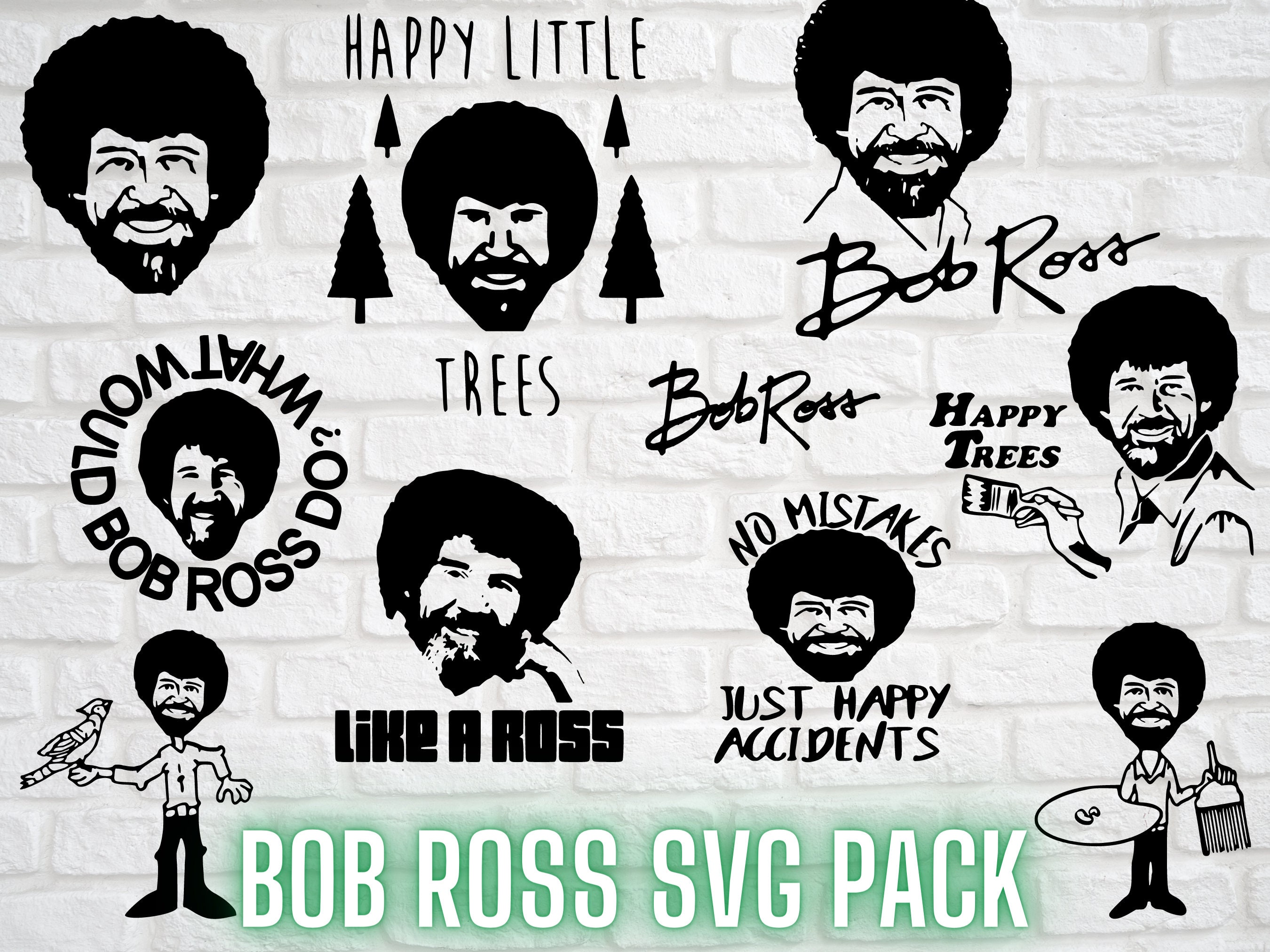 Bob Ross Happy Trees No Mistakes Painter SVG Pack für die Etsy