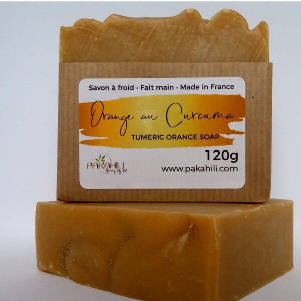 Savon à l'orange et au curcuma, savon à froid, lot de 4 savons  pour le visage et le corps