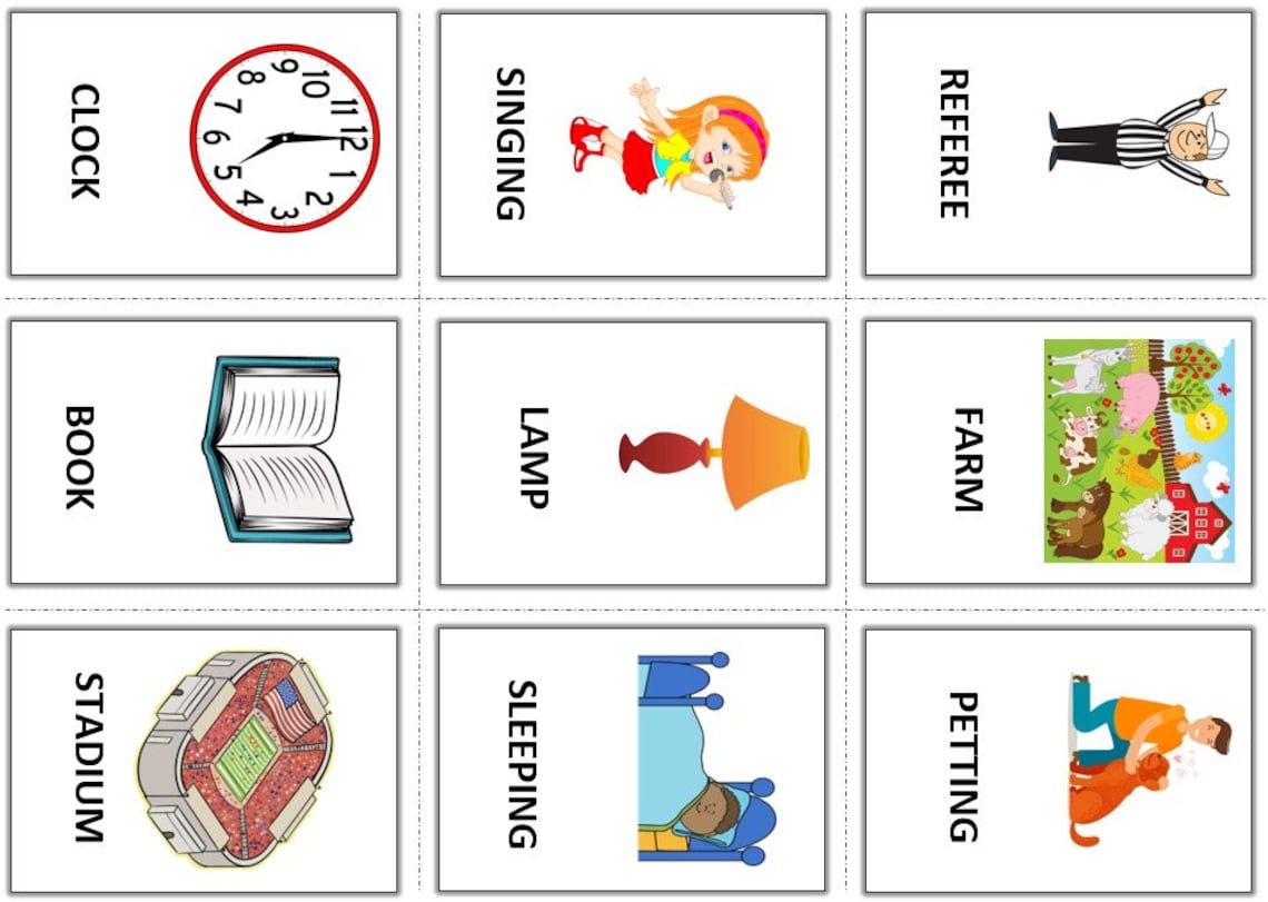 Noun and Verb Learning Flashcards Printable | Etsy