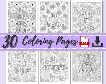 30 Positive Affirmation Coloring Pages, Adult Coloring Pages Printable, KDP interior, Instant Download, Pdf download