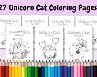 27 Unicorn Cat Coloring Pages,KDP Interior,Amazon KDP,Commercial use,KDP,Digital Download, Coloring Book,Coloring Pages,Printable