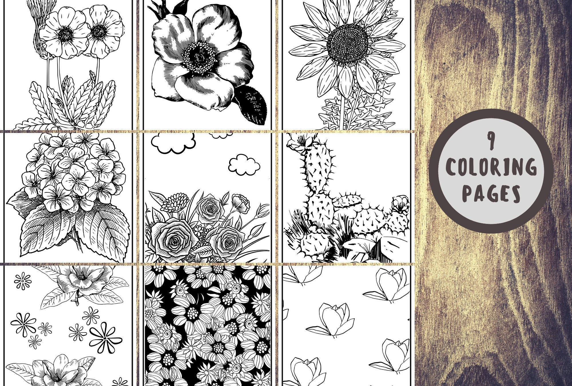 Flower Coloring Pages Flower Coloring Book PDF Floral | Etsy