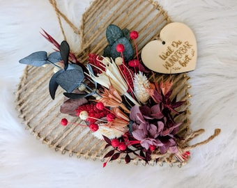 Cuore per la Festa della Mamma | Regalo per la Festa della Mamma | Cuore di iuta con fiori secchi | Rosso