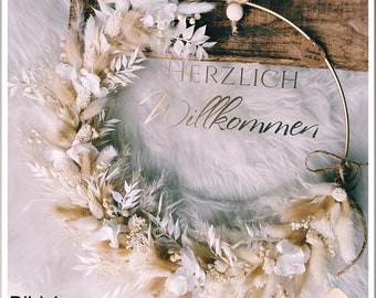 Dried flower wreath | Boho | Door wreath | Beige-white-cream