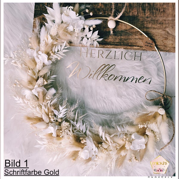 Trockenblumenkranz | Boho | Türkranz | Beige-Weiß-Creme