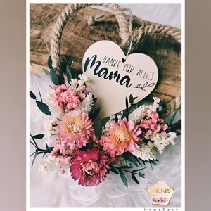 Ghirlanda di fiori secchi Regalo per la festa della mamma Cuore di fiori secchi Cuore di iuta Eucalipto rosa antico immagine 3