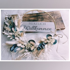 Ghirlanda di fiori secchi | Benvenuto | Ghirlanda per porta | Eucalipto-Ruscus-Lagurus-Gypsophila